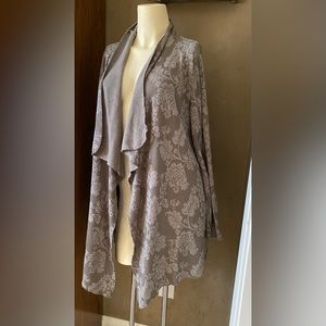 KNOX ROSE Open Shawl Cardigan Women’s Sweater Gray Floral, size XL
